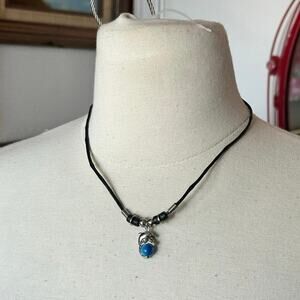dolphin blue stone pendant rope necklace black gray silver
